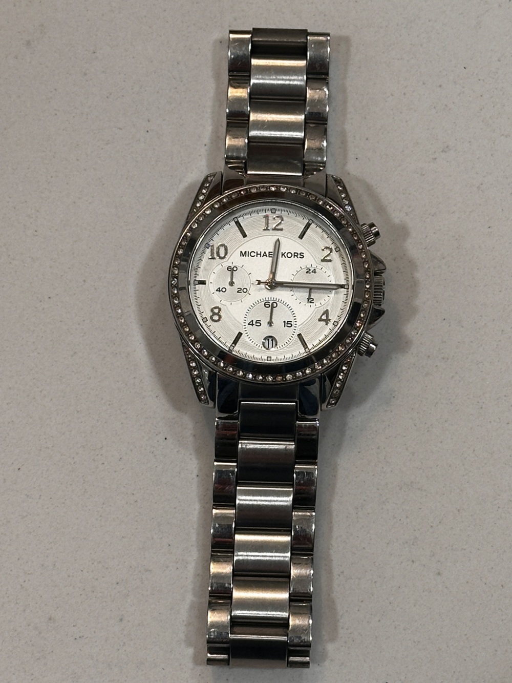 Silver Chronograph Crystal Watch Classic Minimalist Office Luxe Y2K